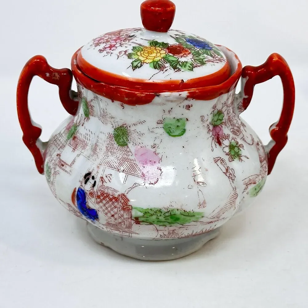 Vintage Japanese Geisha Girl Porcelain Creamer Sugar Bowl Mismatched Lot 6pc
